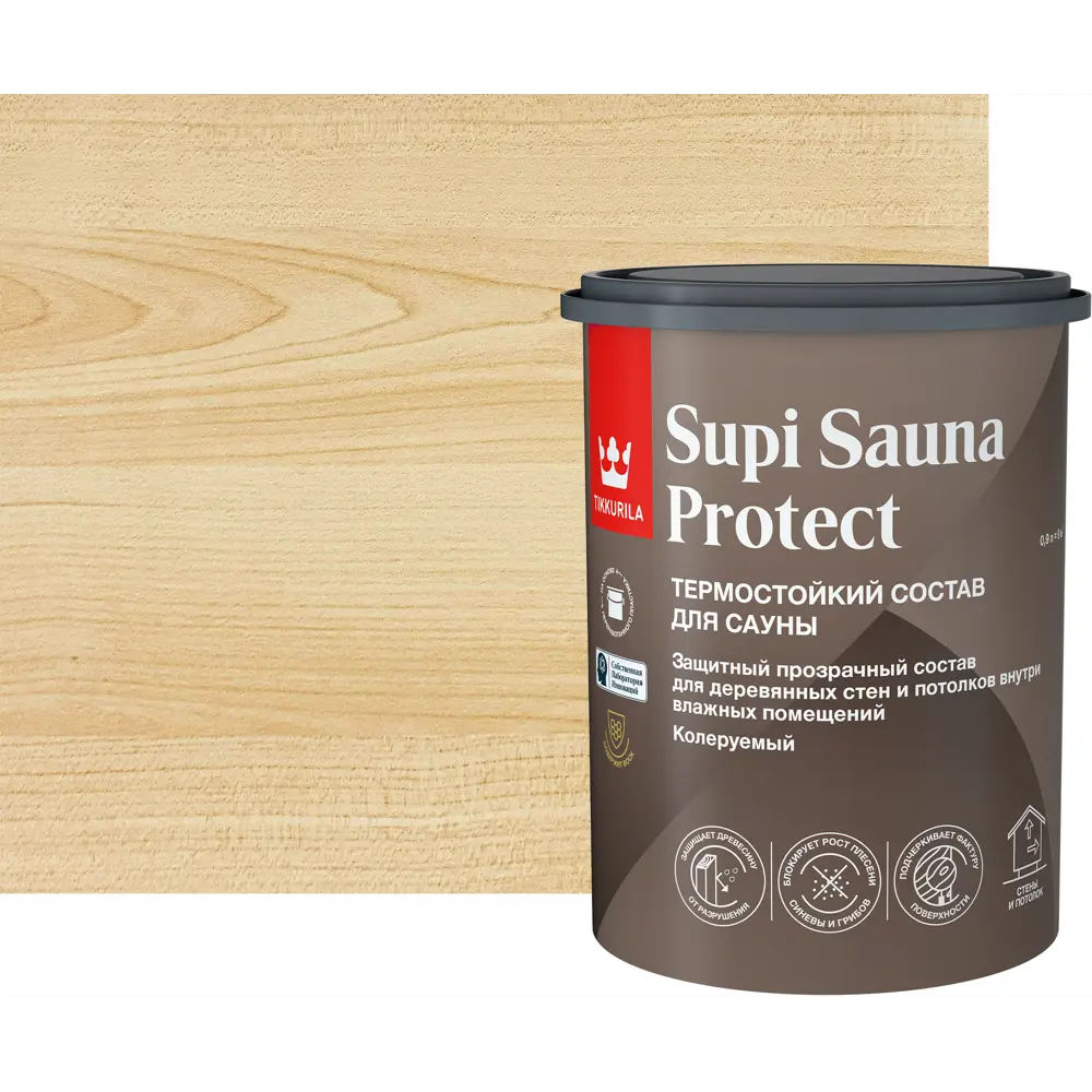 Фото 2 Защитный состав для стен в сауне Tikkurila Supi Sauna Protect База EP бесцветный полуматовый 0.9 л Фото 2 Защитный состав для стен в сауне Tikkurila Supi Sauna Protect База EP бесцветный полуматовый 0.9 л