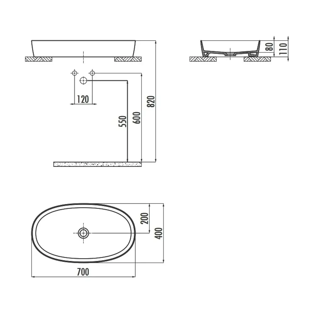 Фото 2 Раковина накладная Creavit Loop LP170-00CB00E-0000 белая глянцевая 70см