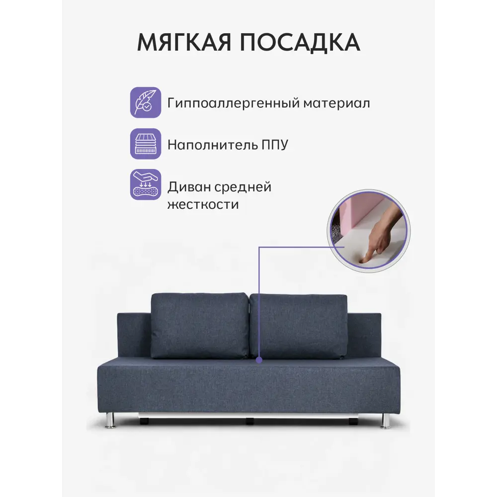 Фото 4 Диван раскладной Диван 24 Парма 195x75x77 см рогожка цвет синий Фото 4 Диван раскладной Диван 24 Парма 195x75x77 см рогожка цвет синий