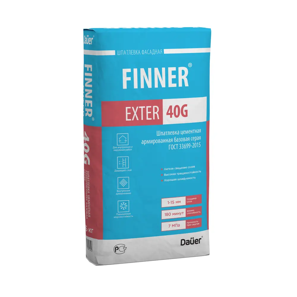 Фото 2 Шпатлевка цементная армированная базовая Dauer Finner 40G цвет серый комплект 25кг x 384шт машиной манипулятором Фото 2 Шпатлевка цементная армированная базовая Dauer Finner 40G цвет серый комплект 25кг x 384шт машиной манипулятором