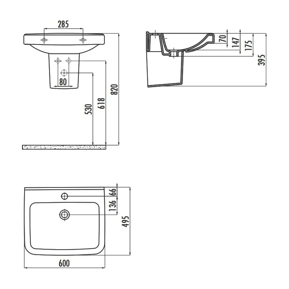 Фото 2 Раковина Creavit Lara LR060-00CB00E-0000, белая глянцевая 60x49.50 см