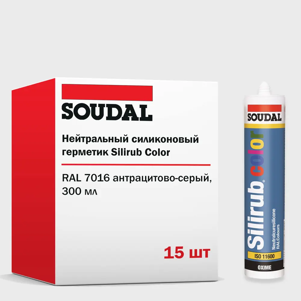 Фото 2 Герметик силиконовый Soudal Silirub Color нейтральный RAL 7016 антрацитово-серый 300 мл 15 шт Фото 2 Герметик силиконовый Soudal Silirub Color нейтральный RAL 7016 антрацитово-серый 300 мл 15 шт
