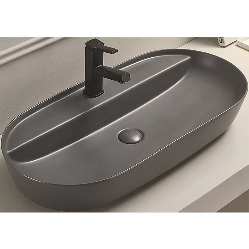 Фото 2 Раковина накладная CeramaLux 80 78325MDH серая матовая Фото 2 Раковина накладная CeramaLux 80 78325MDH серая матовая