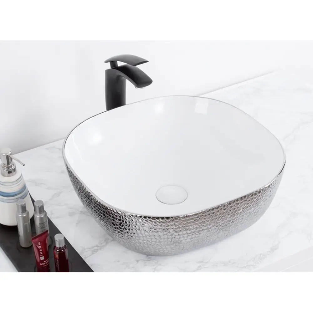 Фото 2 Раковина накладная CeramaLux 42 D1301H021 белая серебро Фото 2 Раковина накладная CeramaLux 42 D1301H021 белая серебро