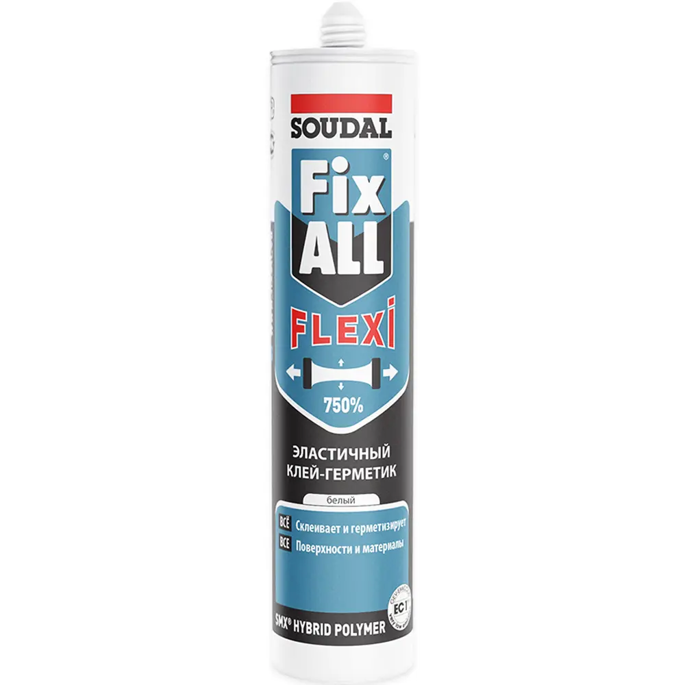 Фото 3 Герметик ms-полимерный Soudal Fix All Flexi универсальный влагостойкий эластичный белый 280 мл 12 шт Фото 3 Герметик ms-полимерный Soudal Fix All Flexi универсальный влагостойкий эластичный белый 280 мл 12 шт