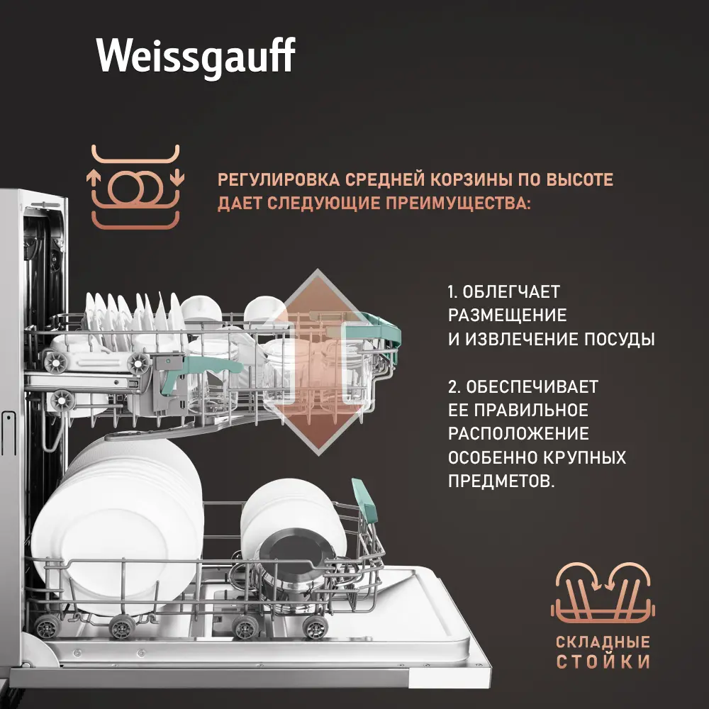 Фото 12 Встраиваемая посудомоечная машина Weissgauff BDW 4575 D Inverter AutoOpen Timer Floor 44.8 см 7 программ цвет серый/серебристый Фото 12 Встраиваемая посудомоечная машина Weissgauff BDW 4575 D Inverter AutoOpen Timer Floor 44.8 см 7 программ цвет серый/серебристый