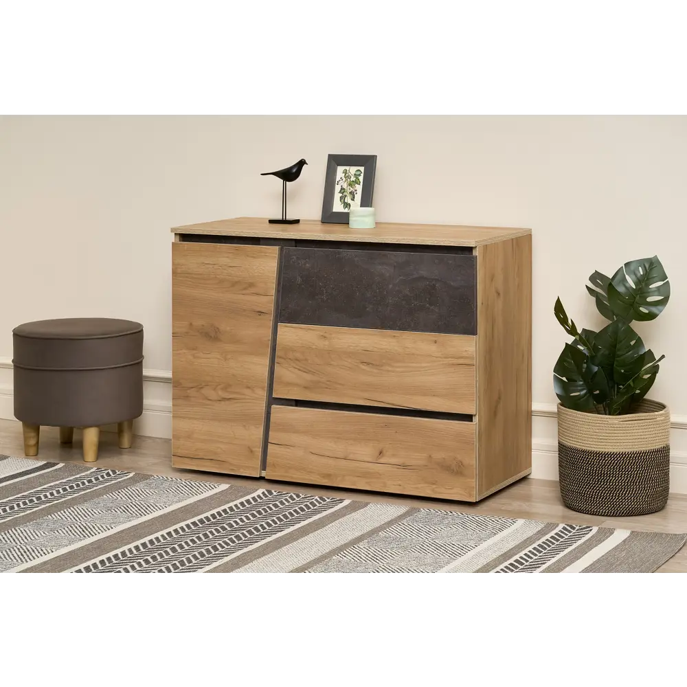 Фото 2 Комод Миф 08-70299 3 ящика 100.2x41.8x75 см ЛДСП цвет дуб крафт/бетон темный