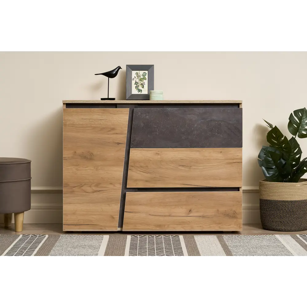 Фото 3 Комод Миф 08-70299 3 ящика 100.2x41.8x75 см ЛДСП цвет дуб крафт/бетон темный