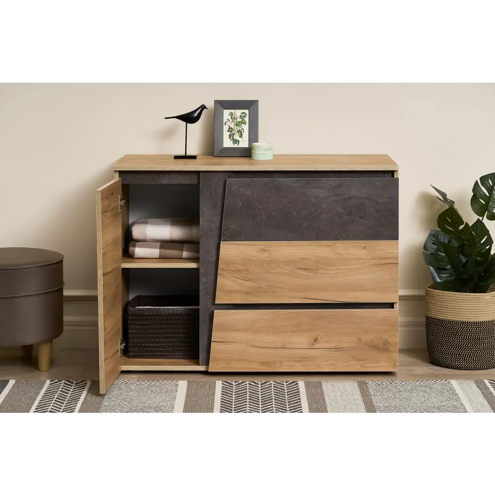 Фото 4 Комод Миф 08-70299 3 ящика 100.2x41.8x75 см ЛДСП цвет дуб крафт/бетон темный