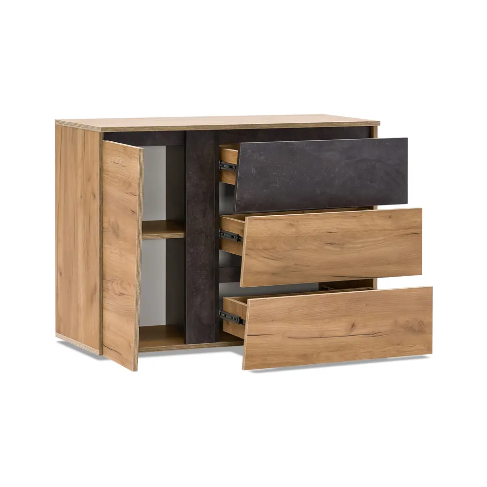 Фото 10 Комод Миф 08-70299 3 ящика 100.2x41.8x75 см ЛДСП цвет дуб крафт/бетон темный