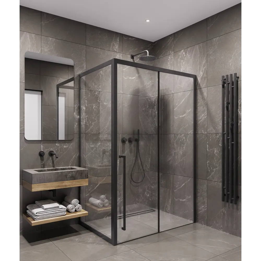 Фото 2 Душевой уголок Timo T56L+T64 90x120x200 профиль черный стекло прозрачное 8 мм Фото 2 Душевой уголок Timo T56L+T64 90x120x200 профиль черный стекло прозрачное 8 мм