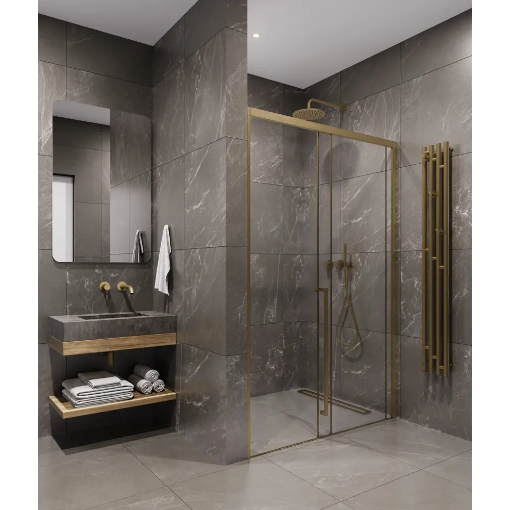 Фото 3 Душевая дверь Timo T55L 150см эффект стекла прозрачное закаленное стекло раздвижной