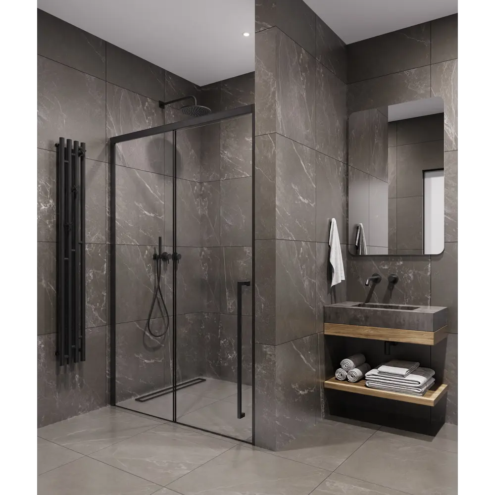 Фото 2 Душевая дверь Timo T57R 130см эффект стекла прозрачное закаленное стекло раздвижной Фото 2 Душевая дверь Timo T57R 130см эффект стекла прозрачное закаленное стекло раздвижной