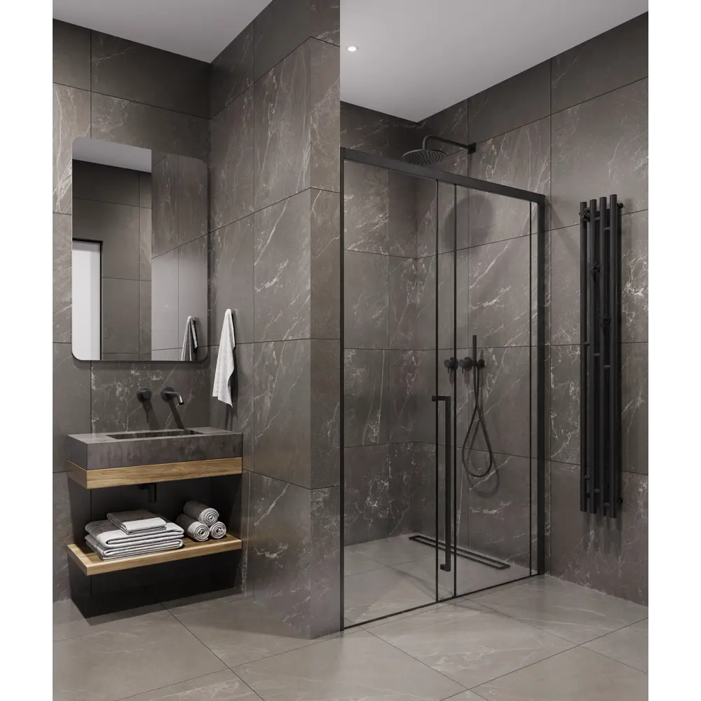 Фото 3 Душевая дверь Timo T58L 140см эффект стекла прозрачное закаленное стекло раздвижной Фото 3 Душевая дверь Timo T58L 140см эффект стекла прозрачное закаленное стекло раздвижной