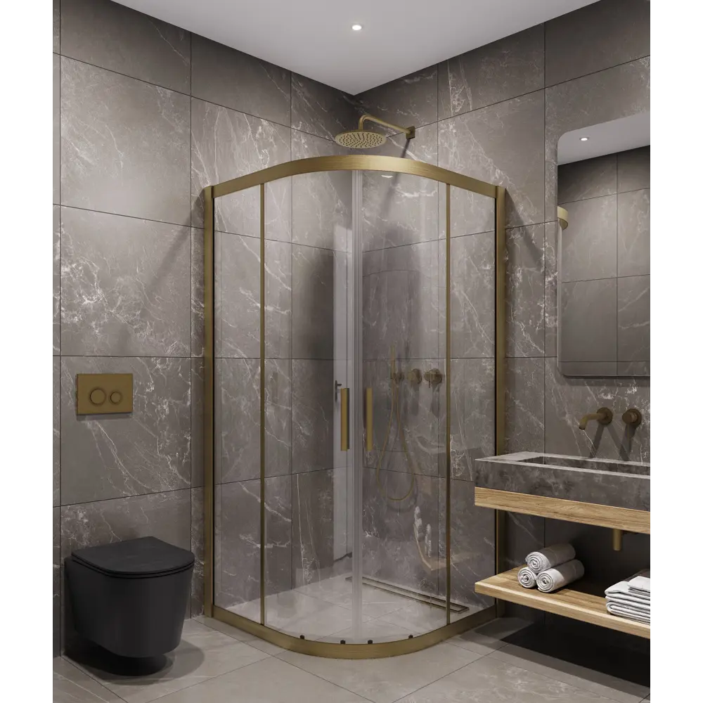 Фото 2 Душевой уголок Timo TPSS-90/17C-8 90x90x200 профиль мотовое золото, стекло прозрачное 8 мм