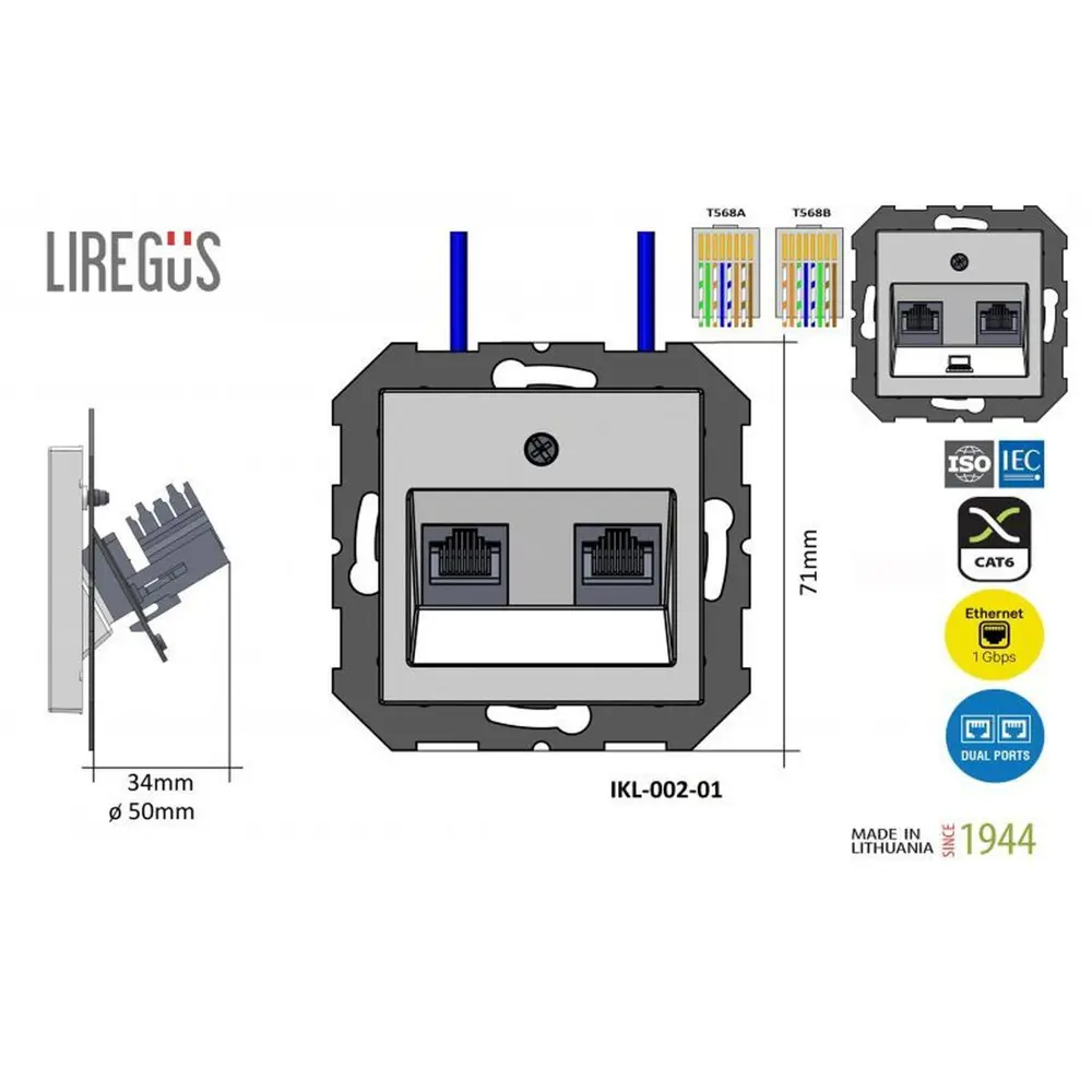 Фото 6 Розетка компьютерная двойная встраиваемая Liregus Retro 29-236 RJ45 цвет черный