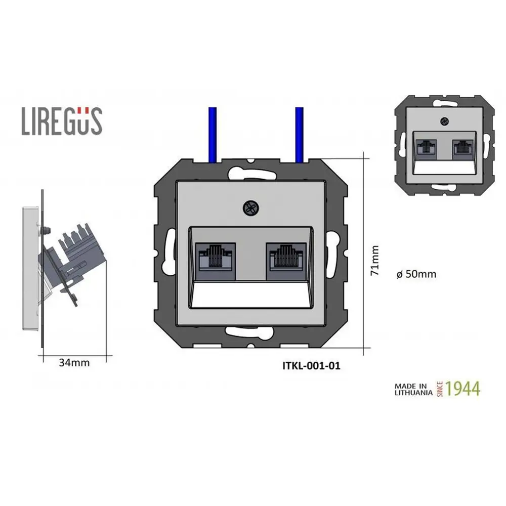 Фото 6 Розетка для телефона и компьютера встраиваемая Liregus Epsilon 29-237 RJ11 RJ45 цвет черный