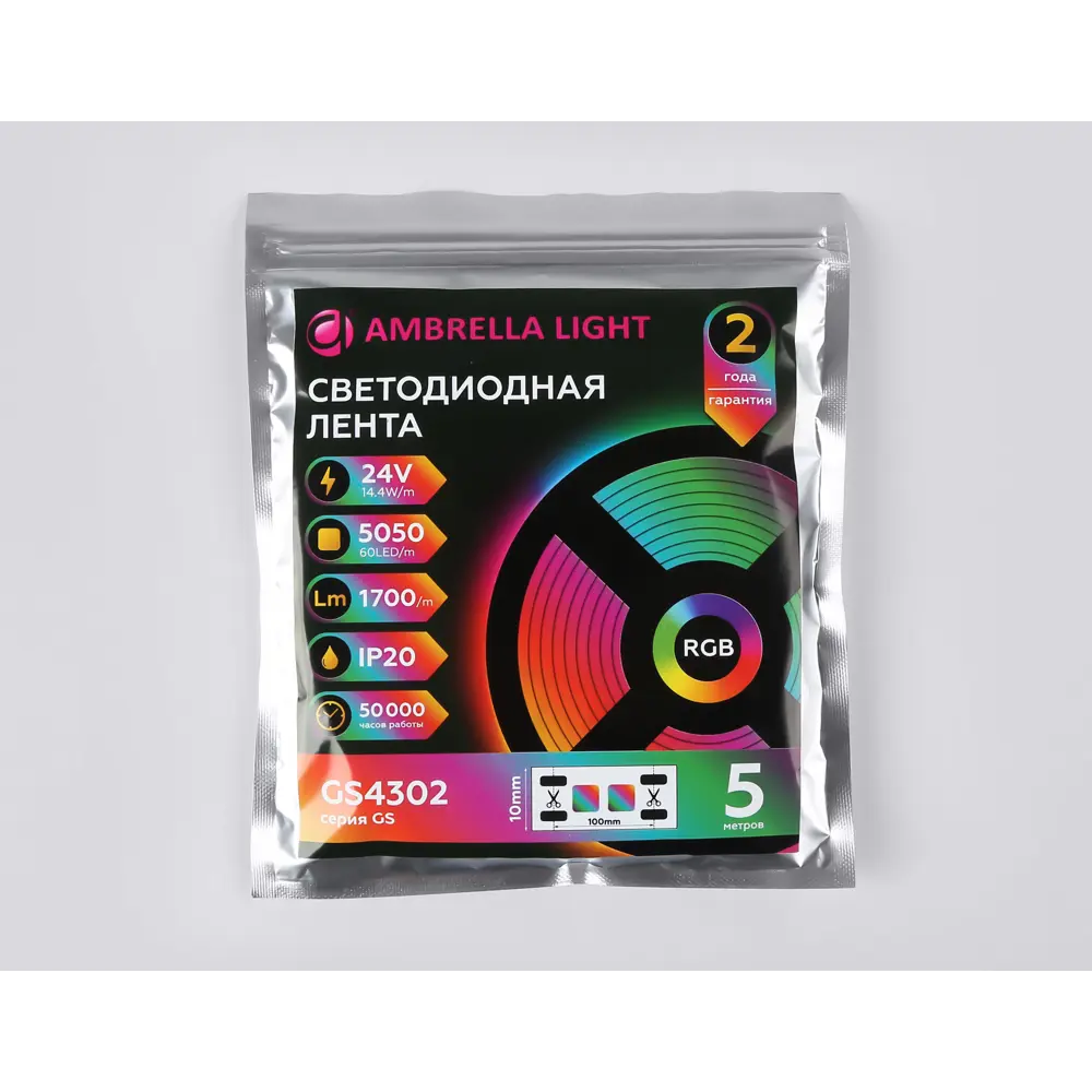 Фото 4 Светодиодная лента Ambrella light Gs4302 60 диод/м 14.4 Вт/м 24 В IP20 5 м изменение цвета RGB свет Фото 4 Светодиодная лента Ambrella light Gs4302 60 диод/м 14.4 Вт/м 24 В IP20 5 м изменение цвета RGB свет