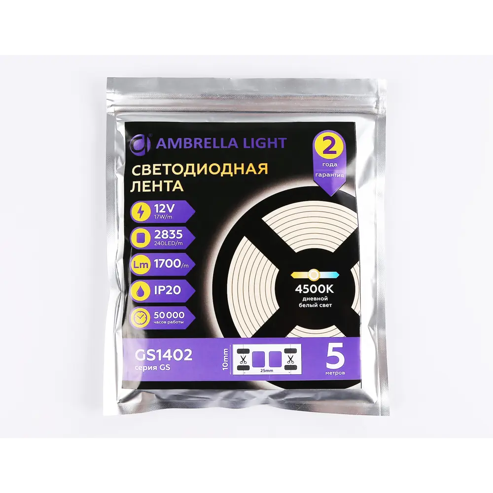 Фото 4 Светодиодная лента Ambrella light Gs1402 240 диод/м 17 Вт/м 12 В IP20 5 м нейтральный белый свет Фото 4 Светодиодная лента Ambrella light Gs1402 240 диод/м 17 Вт/м 12 В IP20 5 м нейтральный белый свет