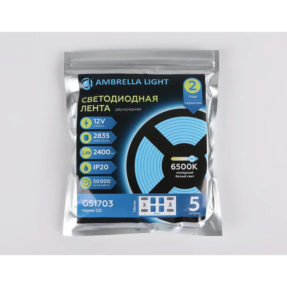 Фото 4 Светодиодная лента Ambrella light Gs1703 240 диод/м 24 Вт/м 12 В IP20 5 м холодный белый (голубой) свет Фото 4 Светодиодная лента Ambrella light Gs1703 240 диод/м 24 Вт/м 12 В IP20 5 м холодный белый (голубой) свет