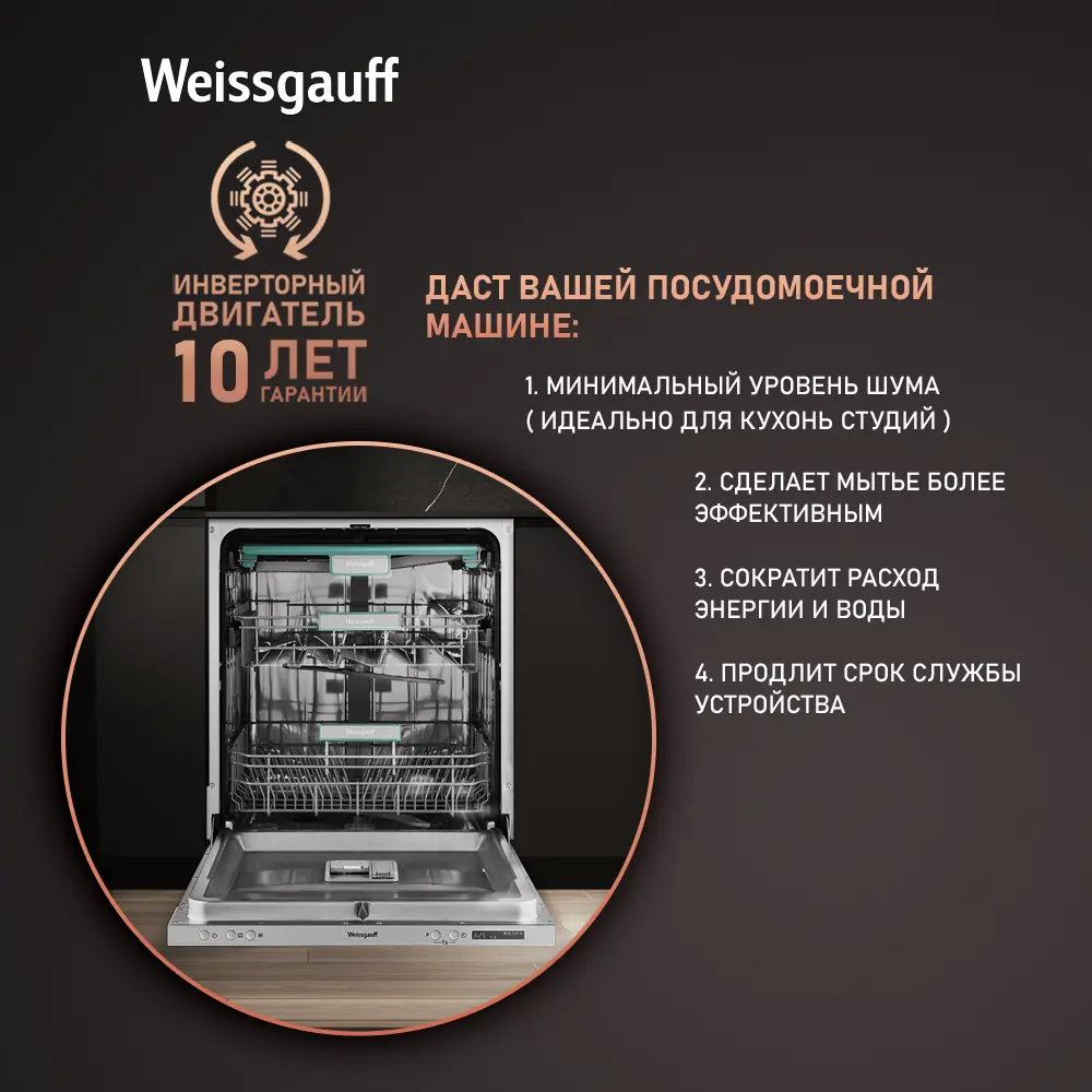 Фото 4 Встраиваемая посудомоечная машина Weissgauff BDW 6073 D 59.8 см 7 программ цвет серый/серебристый Фото 4 Встраиваемая посудомоечная машина Weissgauff BDW 6073 D 59.8 см 7 программ цвет серый/серебристый