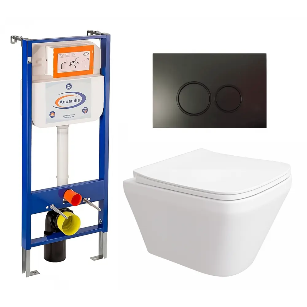 Фото Комплект инсталляции 3 в 1 Enio Aquanika с унитазом Vicino EN9170544 и кнопка черная матовая круглая Фото Комплект инсталляции 3 в 1 Enio Aquanika с унитазом Vicino EN9170544 и кнопка черная матовая круглая