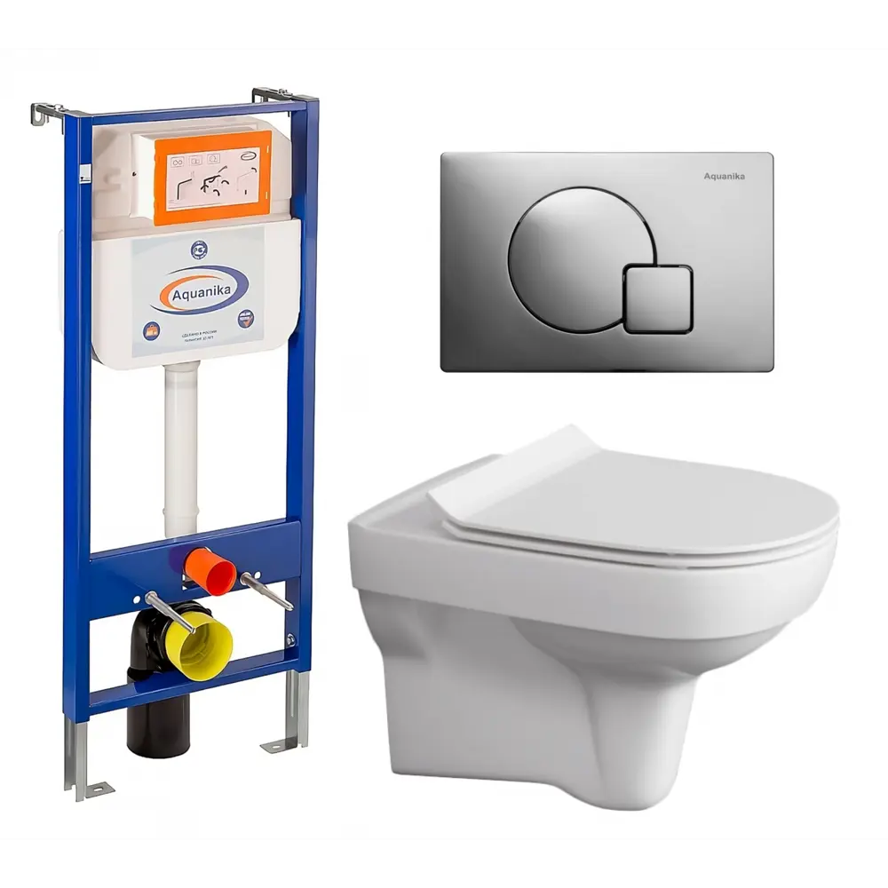 Фото Комплект инсталляции 3 в 1 Enio Aquanika с унитазом City и кнопка хром Фото Комплект инсталляции 3 в 1 Enio Aquanika с унитазом City и кнопка хром