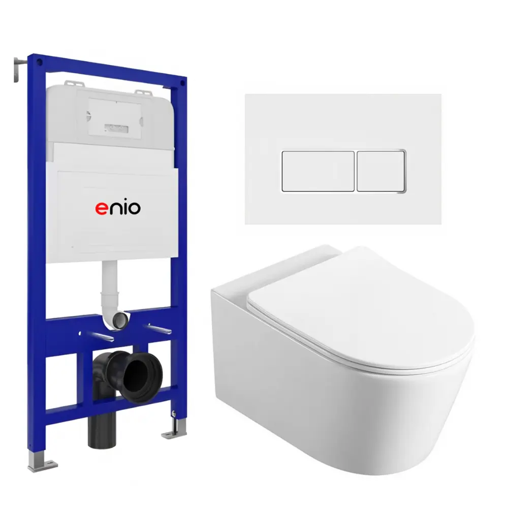Фото Комплект инсталляции 3 в 1 Enio Tecnico 52 с унитазом Vincea Cute VT1-24 и кнопка белая, окантовка хром Rettangolo