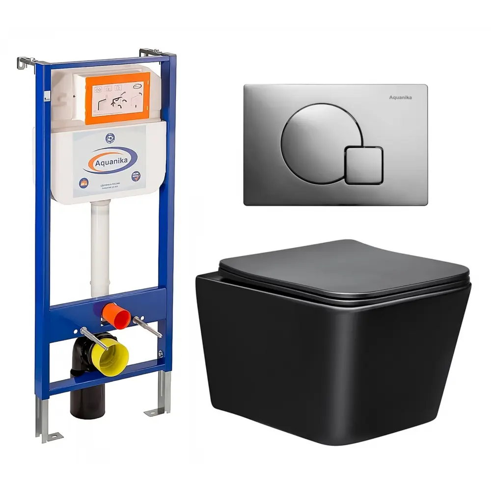 Фото Комплект инсталляции 3 в 1 Enio Aquanika с унитазом Vincea Q-Line VT1-12MB и кнопка хром Фото Комплект инсталляции 3 в 1 Enio Aquanika с унитазом Vincea Q-Line VT1-12MB и кнопка хром