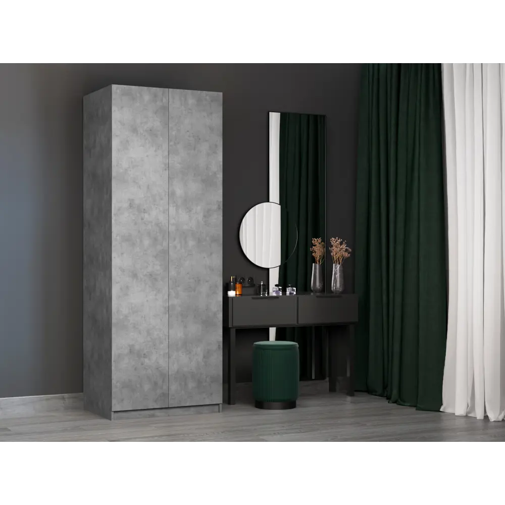 Фото 3 Шкаф распашной Мебельная компания е1 LCK_SH_800_BT 81x220x52.5 см ЛДСП цвет бетон