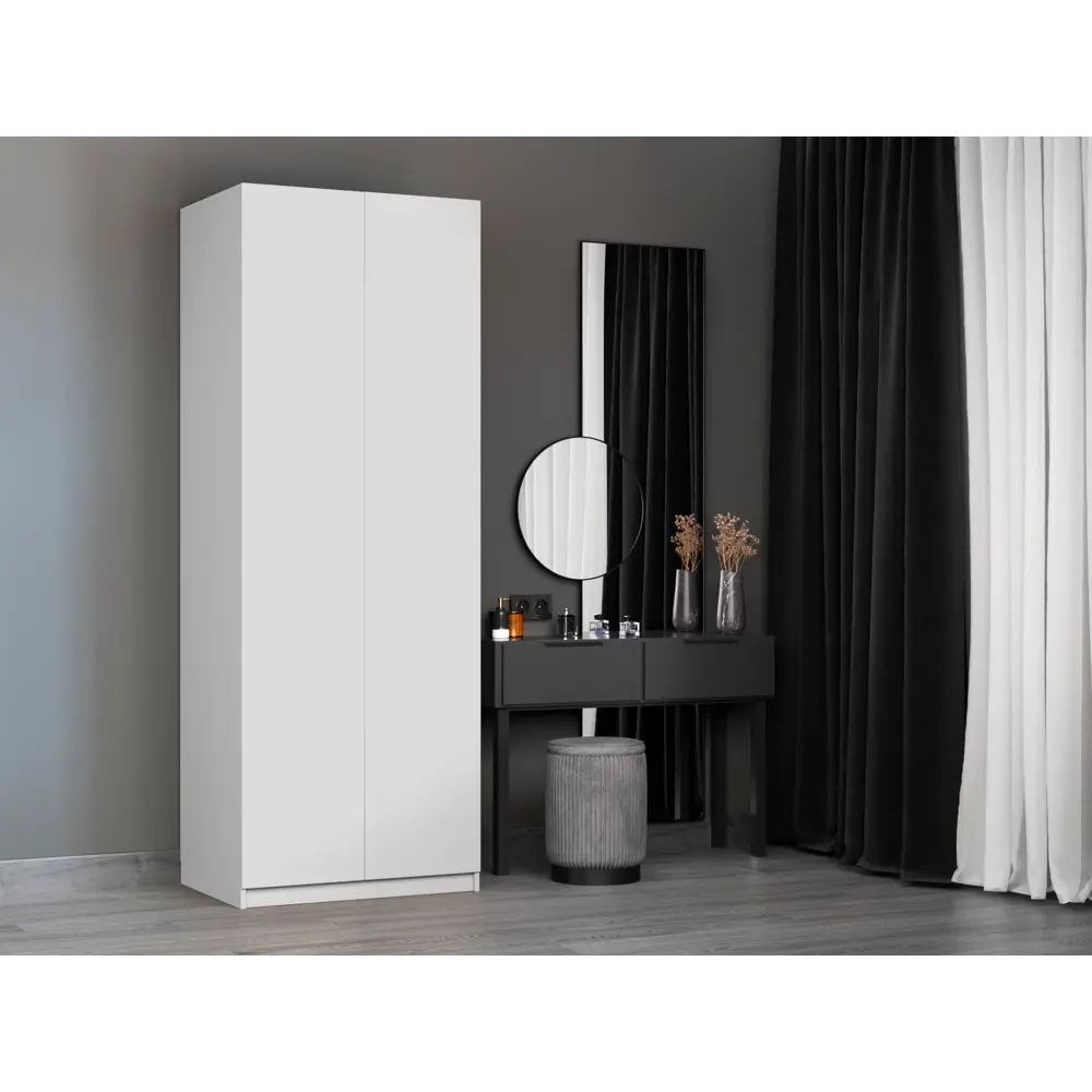 Фото 3 Шкаф распашной Мебельная компания е1 LCK_M1_800_B 81x220x52.5 см белый снег ЛДСП