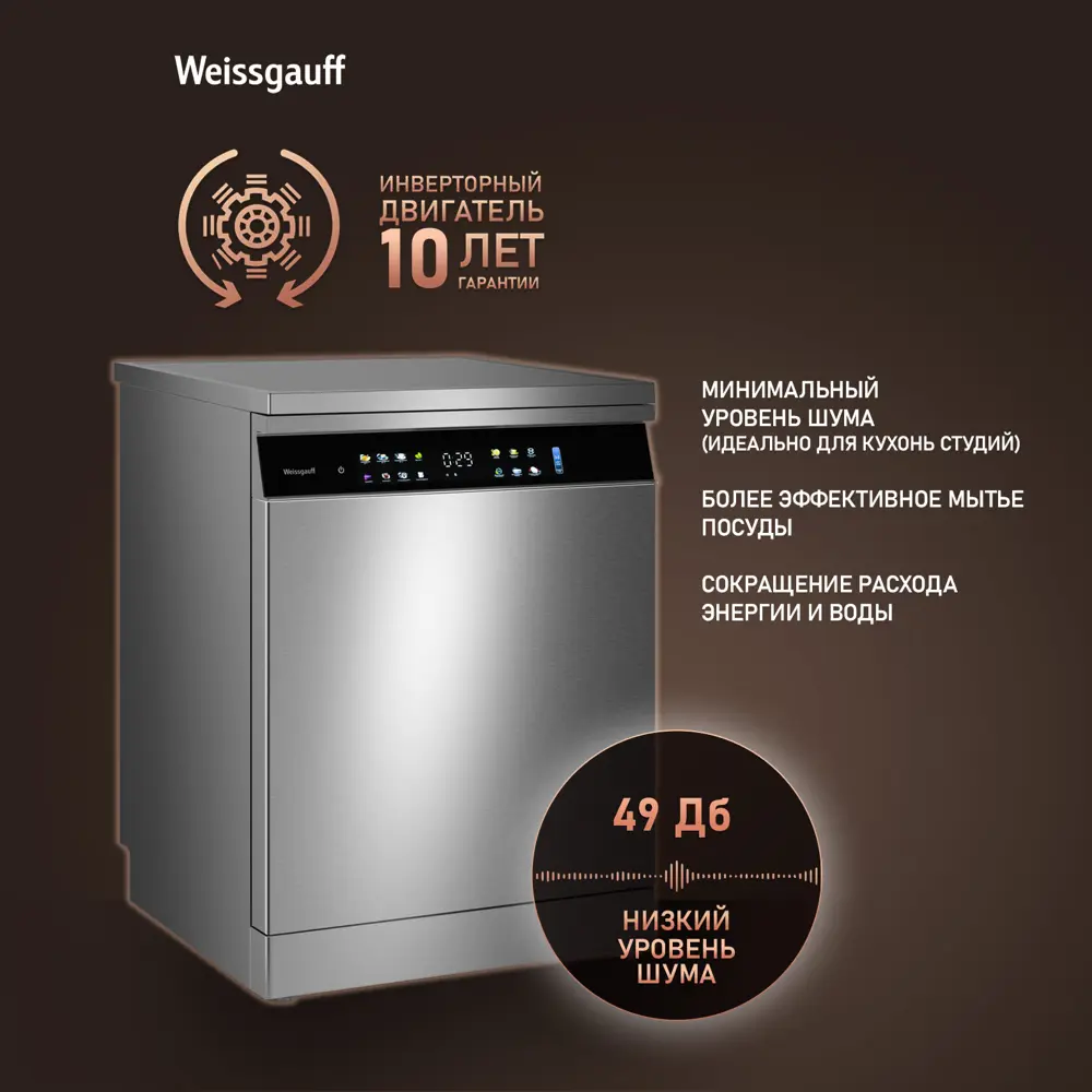 Фото 4 Отдельностоящая посудомоечная машина Weissgauff 436083 59.8 см 8 программ цвет серый / серебристый Фото 4 Отдельностоящая посудомоечная машина Weissgauff 436083 59.8 см 8 программ цвет серый / серебристый
