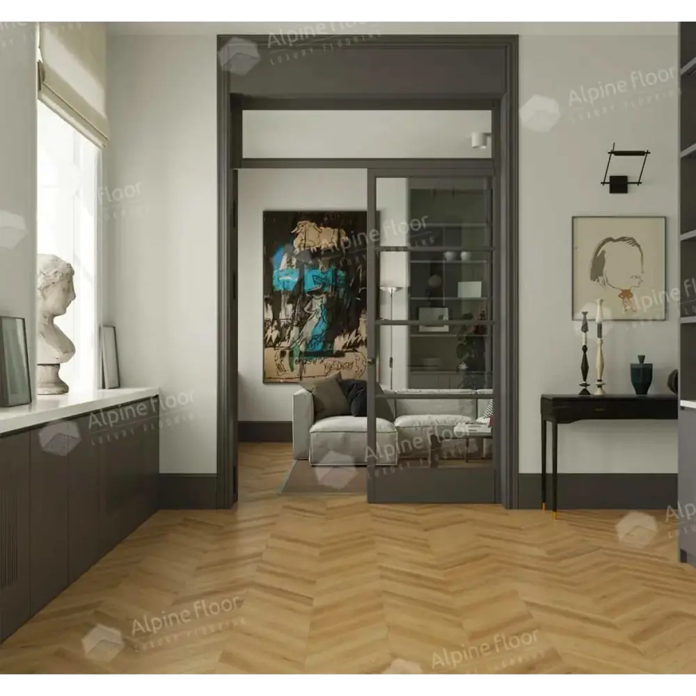 Фото Ламинат Alpine Floor Chevron Art Дуб Олимп 34 класс толщина 12 мм с фаской 1.232 м², цена за упаковку Фото Ламинат Alpine Floor Chevron Art Дуб Олимп 34 класс толщина 12 мм с фаской 1.232 м², цена за упаковку