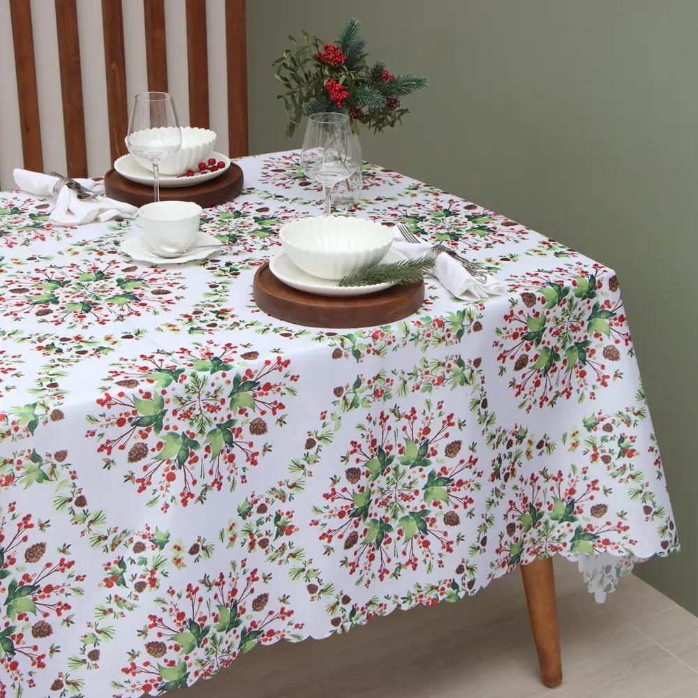 Фото 5 Скатерть на стол Доляна 9580632, прямоугольная, 145x220 см, цвет белый