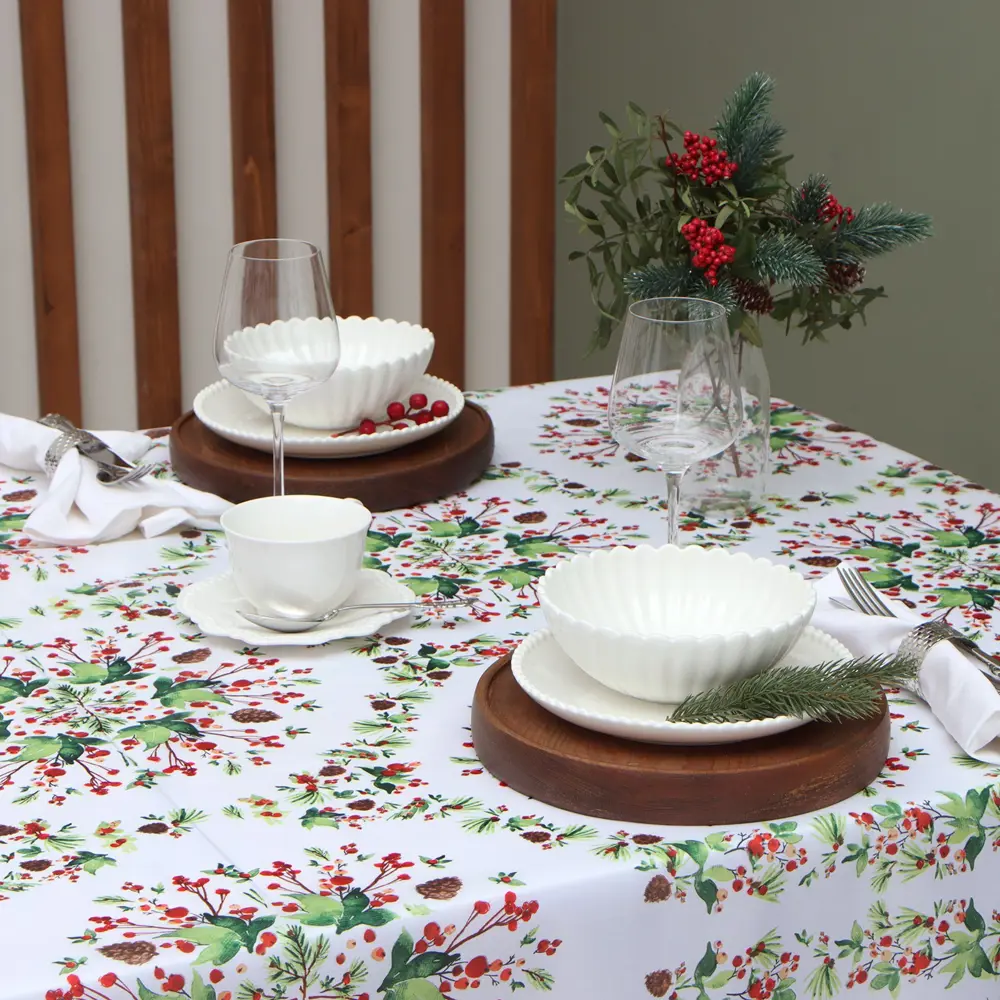 Фото 7 Скатерть на стол Доляна 9580632, прямоугольная, 145x220 см, цвет белый