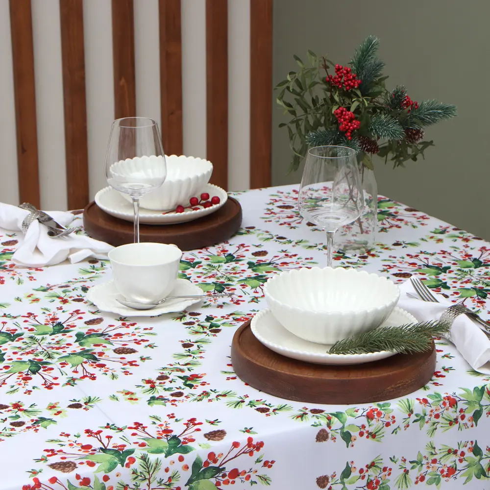 Фото 4 Скатерть на стол Доляна 9580632, прямоугольная, 145x220 см, цвет белый