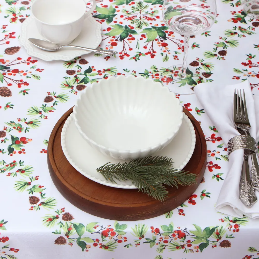 Фото 9 Скатерть на стол Доляна 9580632, прямоугольная, 145x220 см, цвет белый