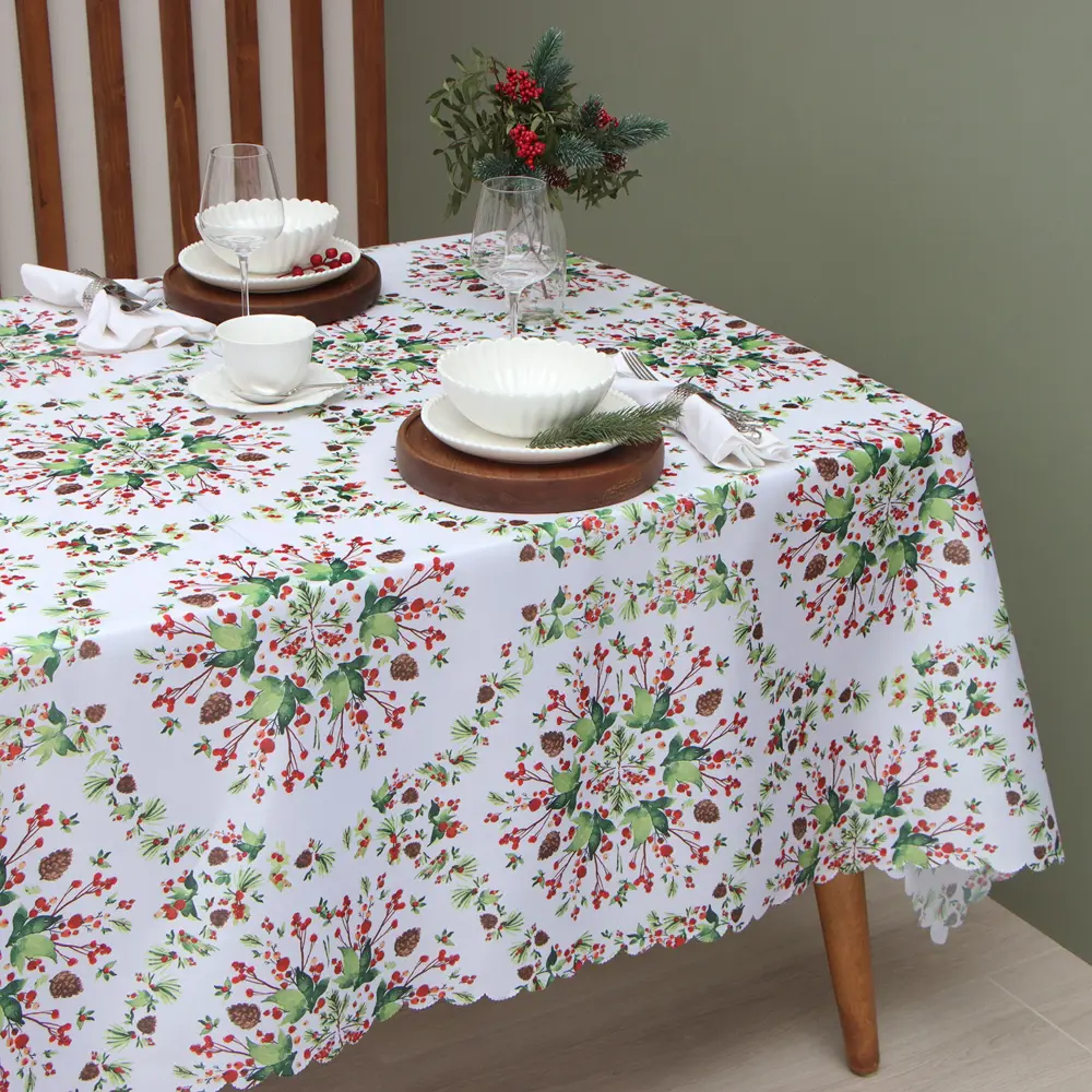 Фото 2 Скатерть на стол Доляна 9580632, прямоугольная, 145x220 см, цвет белый