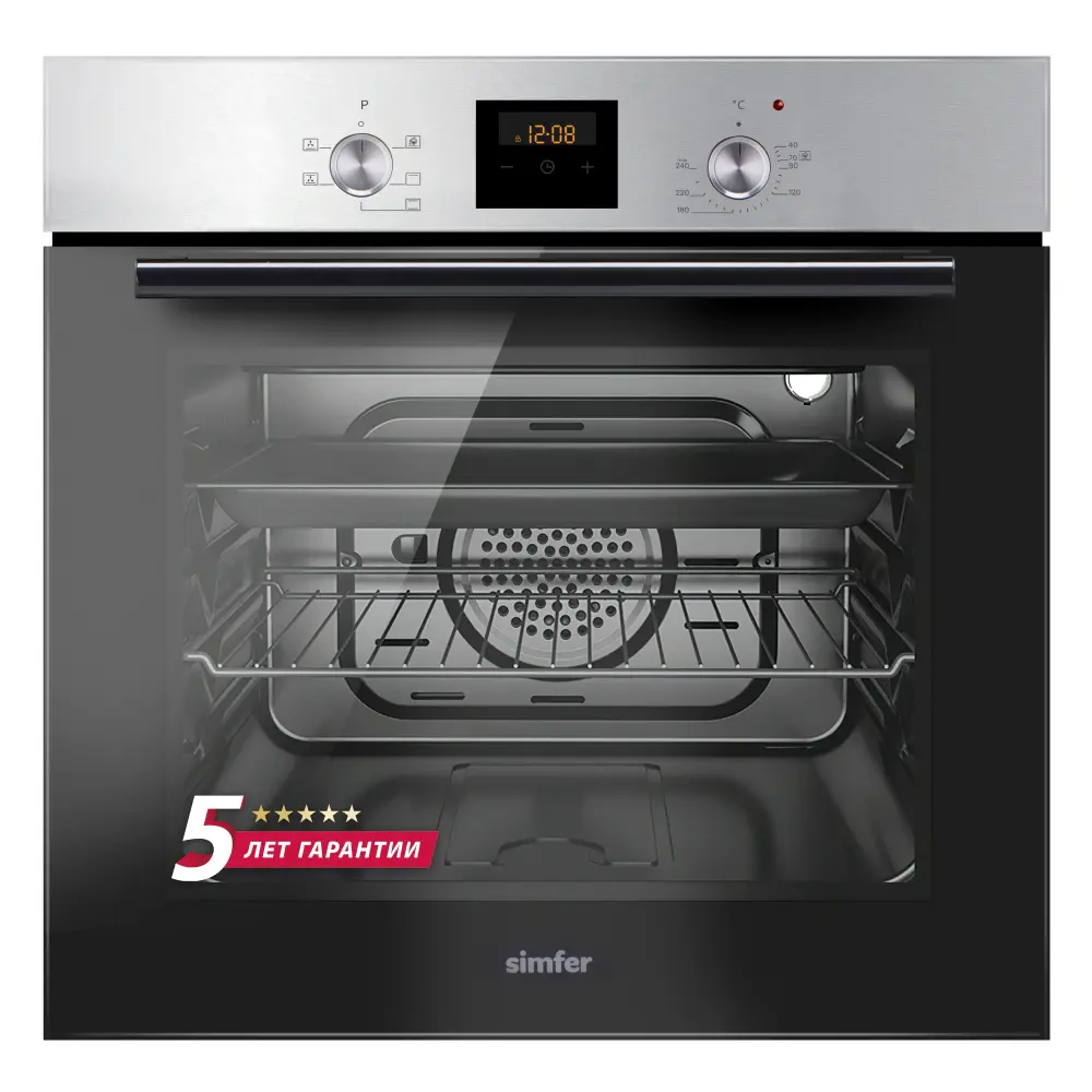 Фото Электрический встраиваемый духовой шкаф Simfer B6EM56001 60x59.5x56.5 см цвет черный/серый металлик Фото Электрический встраиваемый духовой шкаф Simfer B6EM56001 60x59.5x56.5 см цвет черный/серый металлик