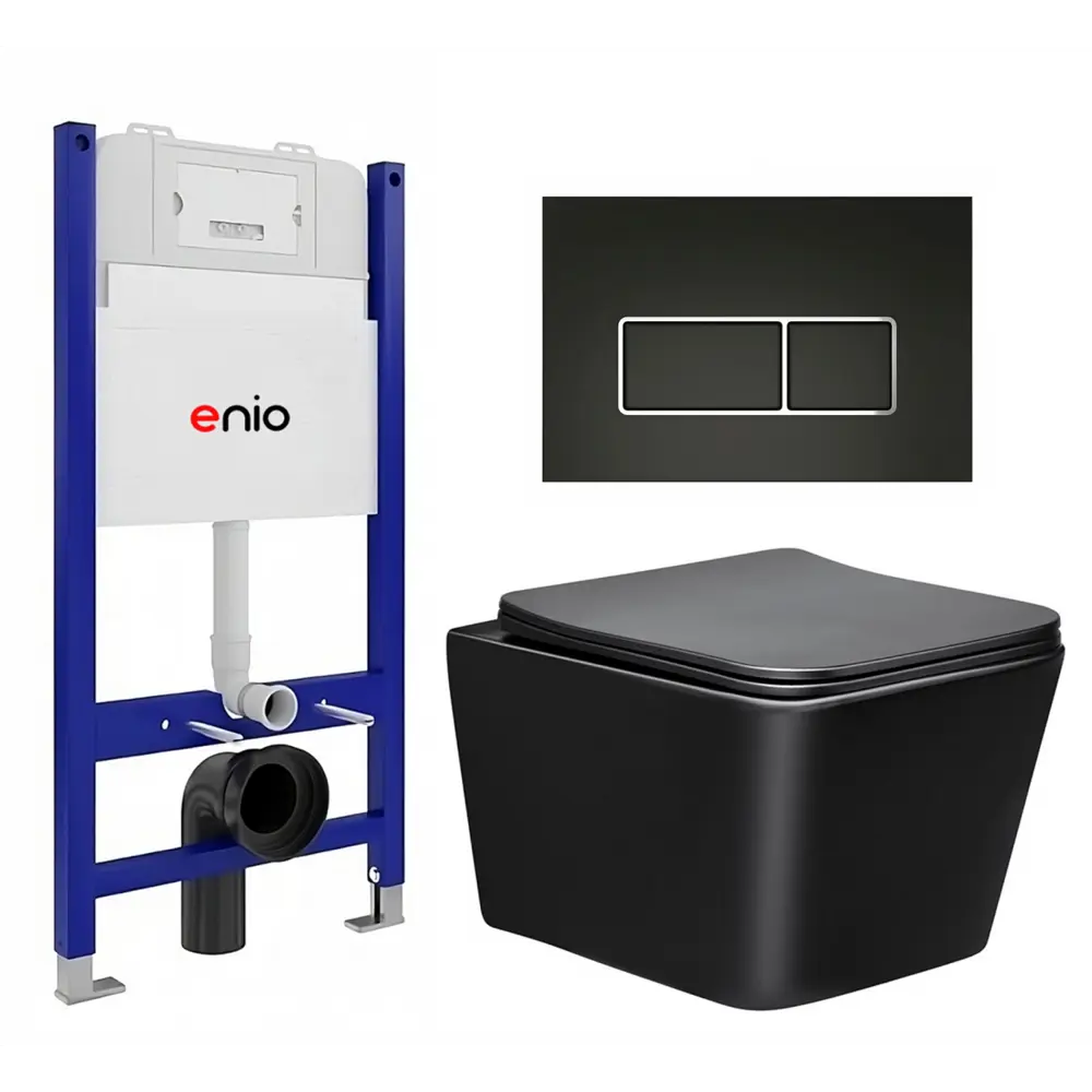 Фото Комплект инсталляции 3 в 1 Enio Tecnico с унитазом Vincea Q-Line VT1-12MB и кнопка черная матовая, окантовка хром Rettangolo Фото Комплект инсталляции 3 в 1 Enio Tecnico с унитазом Vincea Q-Line VT1-12MB и кнопка черная матовая, окантовка хром Rettangolo