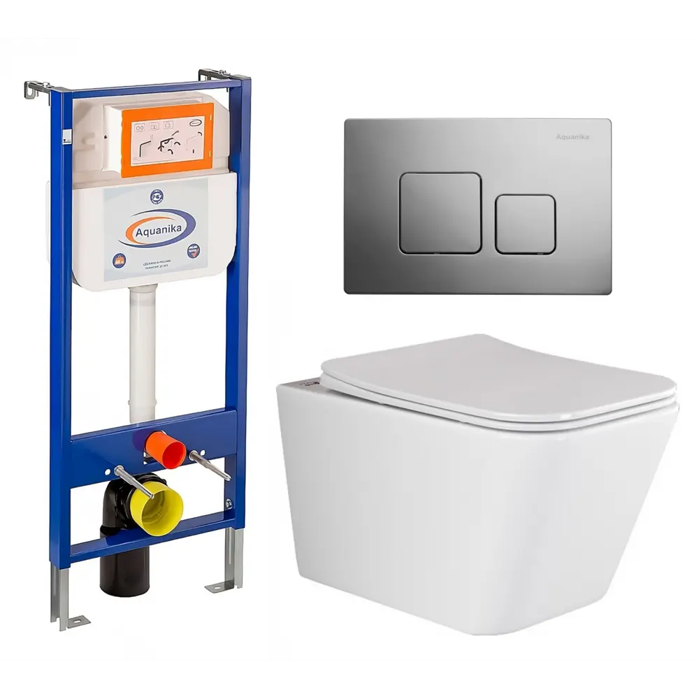 Фото Комплект инсталляции 3 в 1 Enio Aquanika с унитазом Ceramica Nova Metric CN3007 и кнопка хром квадратная Фото Комплект инсталляции 3 в 1 Enio Aquanika с унитазом Ceramica Nova Metric CN3007 и кнопка хром квадратная