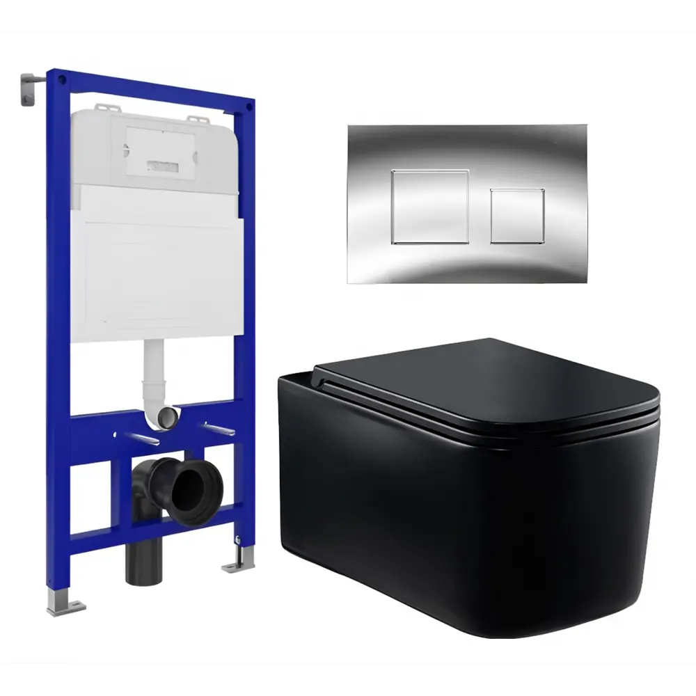 Фото Комплект инсталляции 3 в 1 Enio Tecnico 52 с унитазом Vincea Ultra VT1-32MB и кнопка хром Cubo Фото Комплект инсталляции 3 в 1 Enio Tecnico 52 с унитазом Vincea Ultra VT1-32MB и кнопка хром Cubo