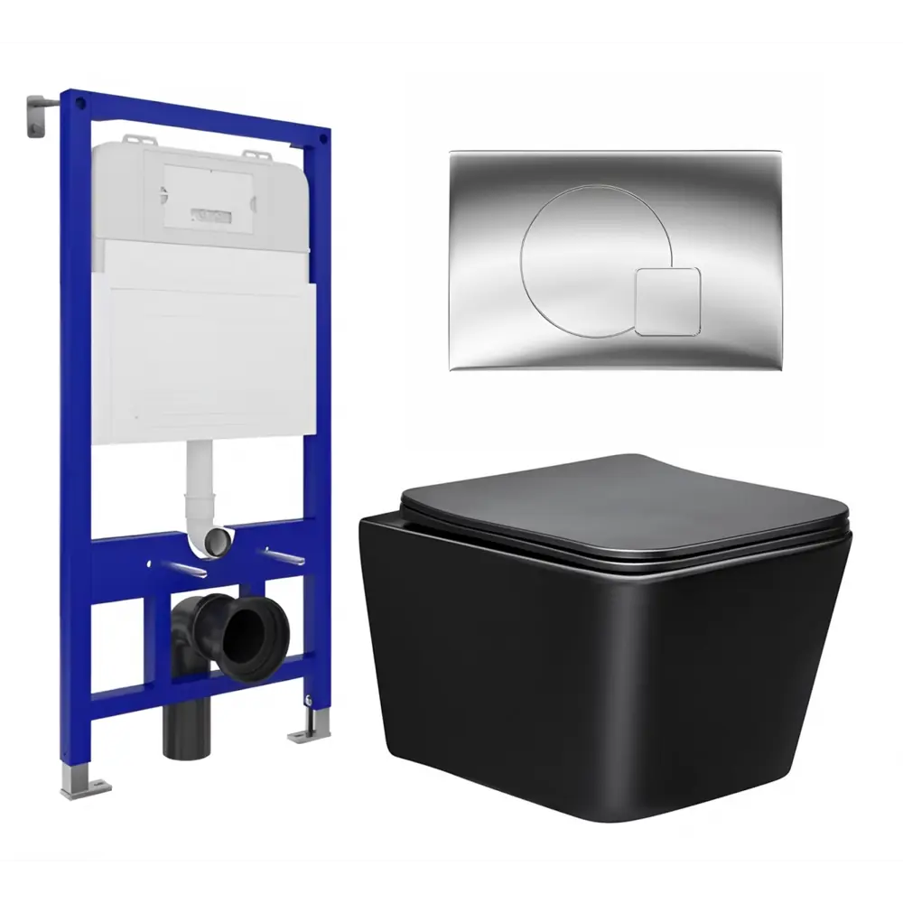 Фото Комплект инсталляции 3 в 1 Enio Tecnico 52 с унитазом Vincea Q-Line VT1-12MB и кнопка хром Geometria Фото Комплект инсталляции 3 в 1 Enio Tecnico 52 с унитазом Vincea Q-Line VT1-12MB и кнопка хром Geometria