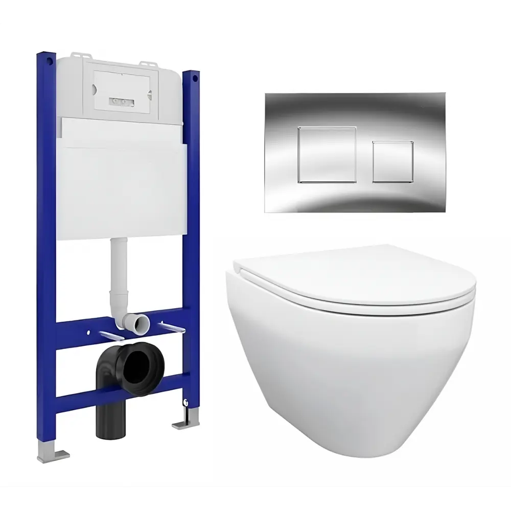 Фото Комплект инсталляции 3 в 1 Enio Tecnico 50 с унитазом подвесной Enio Cono EN2870522 и кнопка хром Cubo