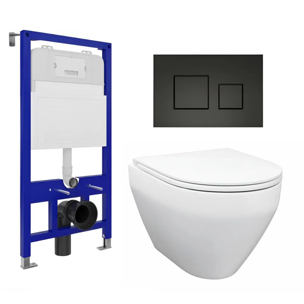 Фото Комплект инсталляции 3 в 1 Enio Tecnico с унитазом Cono EN2870522 и кнопка черная матовая Cubo