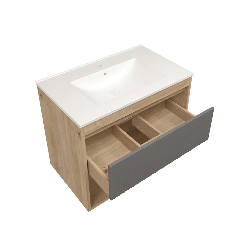 Фото 8 Тумба под раковину подвесная Teymi F16014 75см с раковиной цвет Vitra 75 дуб/графит+ ritta 75