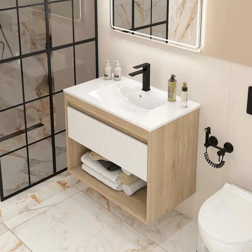 Фото 6 Тумба под раковину подвесная Teymi F16015 80см с раковиной цвет Vitra 80 дуб/белый+ ritta 80 Фото 6 Тумба под раковину подвесная Teymi F16015 80см с раковиной цвет Vitra 80 дуб/белый+ ritta 80