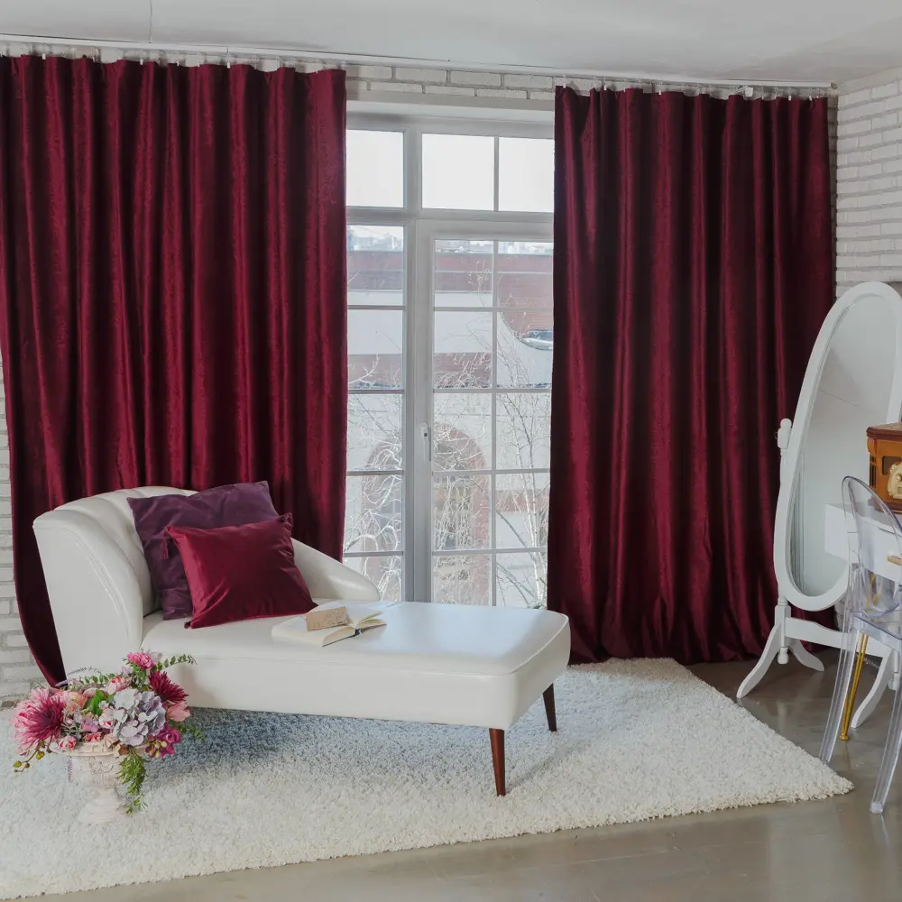 Фото Штора Этель 10418428 на шторной ленте 270x145 см цвет бордовый