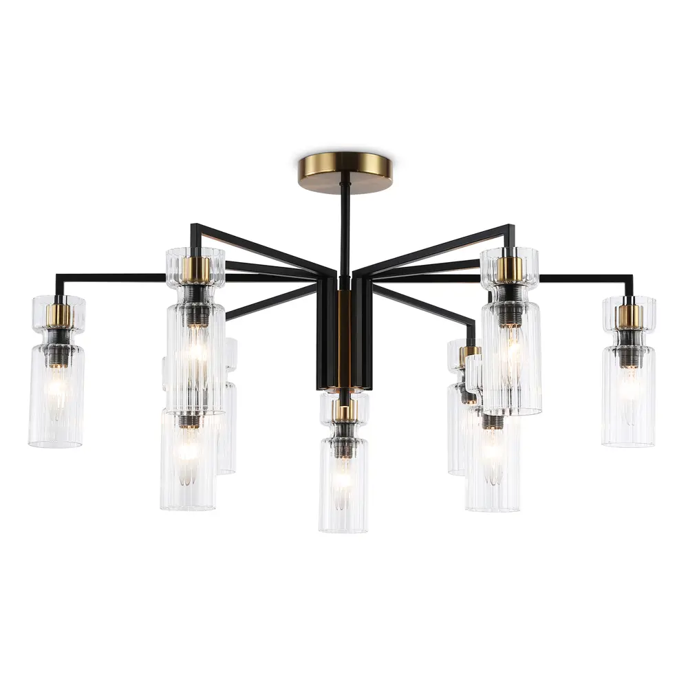 Фото Люстра на штанге Ambrella light High Lh56117 9 ламп 30 м² цвет прозрачный черный латунь