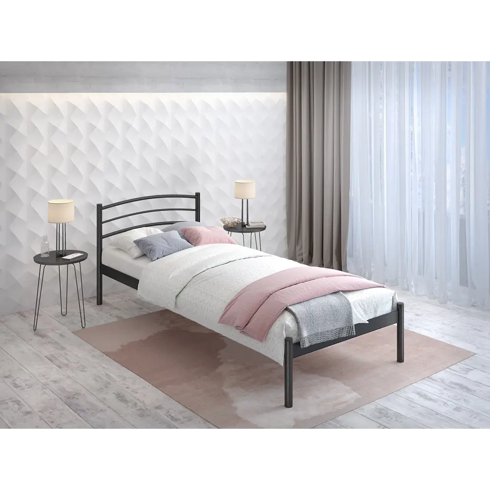 Фото 4 Кровать Стиллмет Эко 200x90 см ортопедическое основание цвет черный Фото 4 Кровать Стиллмет Эко 200x90 см ортопедическое основание цвет черный